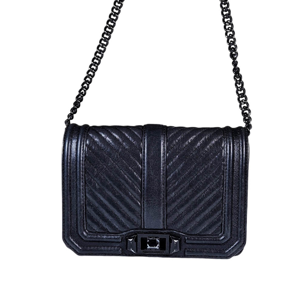 Rebecca Minkoff Chevron Quilted Black Leather Mini Love Crossbody Bag